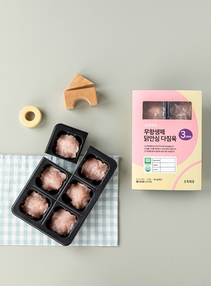 초록베베 무항생제 닭안심 다짐육 3mm(180g/6큐브)